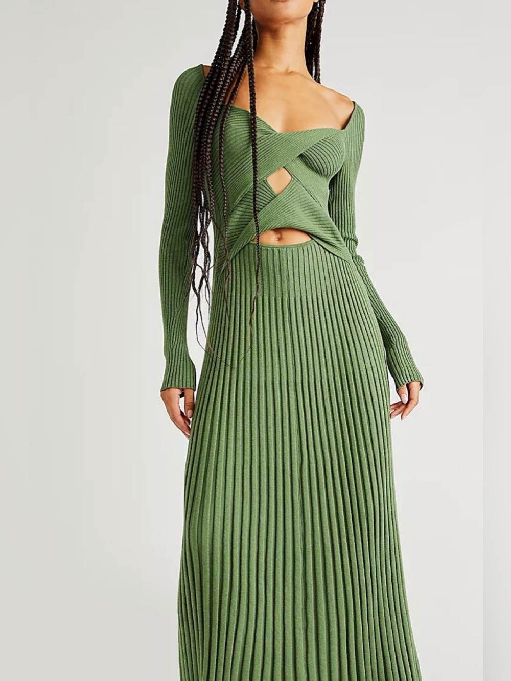Free people Marni Green Ribbed Cutout Maxi Dress stretch Anthropologie Bohemian